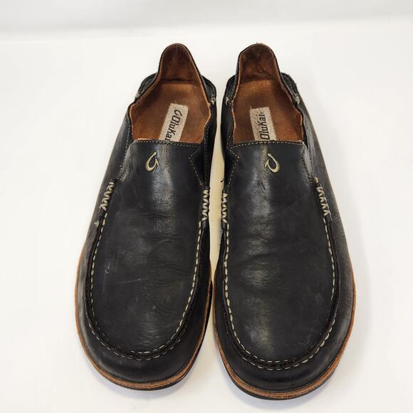 Olukai Moloa Dark Brown Leather Loafer Moc Casual Shoes Men Size 12 Slip On - Picture 2 of 9